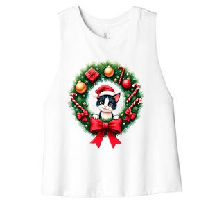 Funny Cat Santa Advent Crown Christmas Cats Lover Cat Mom Meaningful Gift Women's Racerback Cropped Tank