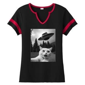 Funny Cat Selfie With A Ufo Ladies Halftime Notch Neck Tee