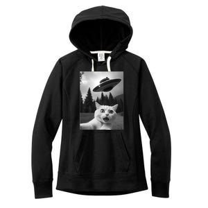 Funny Cat Selfie With A Ufo Women's Fleece Hoodie