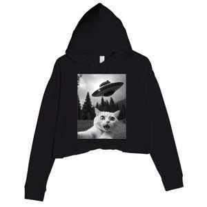 Funny Cat Selfie With A Ufo Crop Fleece Hoodie