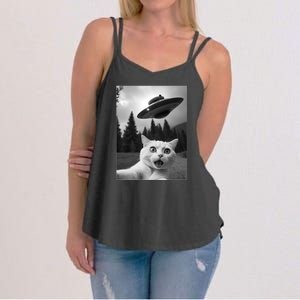 Funny Cat Selfie With A Ufo Women's Strappy Tank