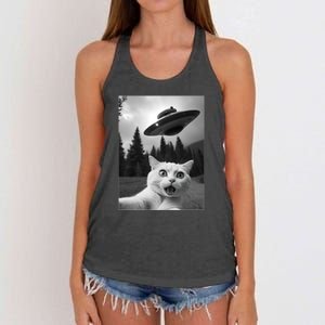 Funny Cat Selfie With A Ufo Women's Knotted Racerback Tank