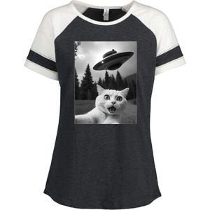 Funny Cat Selfie With A Ufo Enza Ladies Jersey Colorblock Tee