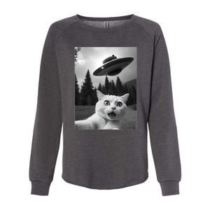 Funny Cat Selfie With A Ufo Womens California Wash Sweatshirt