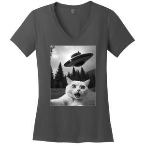 Funny Cat Selfie With A Ufo Women's V-Neck T-Shirt