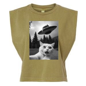 Funny Cat Selfie With A Ufo Garment-Dyed Women's Muscle Tee