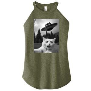 Funny Cat Selfie With A Ufo Women's Perfect Tri Rocker Tank