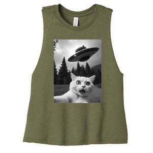 Funny Cat Selfie With A Ufo Women's Racerback Cropped Tank