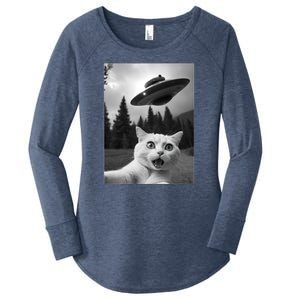 Funny Cat Selfie With A Ufo Women's Perfect Tri Tunic Long Sleeve Shirt