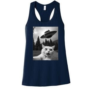 Funny Cat Selfie With A Ufo Women's Racerback Tank