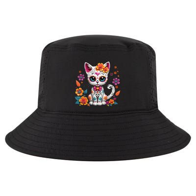 Floral Cat Sugar Skull Day Of The Dead Dia De Los Muertos Cool Comfort Performance Bucket Hat
