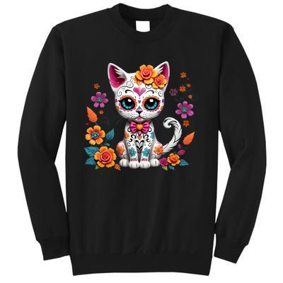 Floral Cat Sugar Skull Day Of The Dead Dia De Los Muertos Sweatshirt