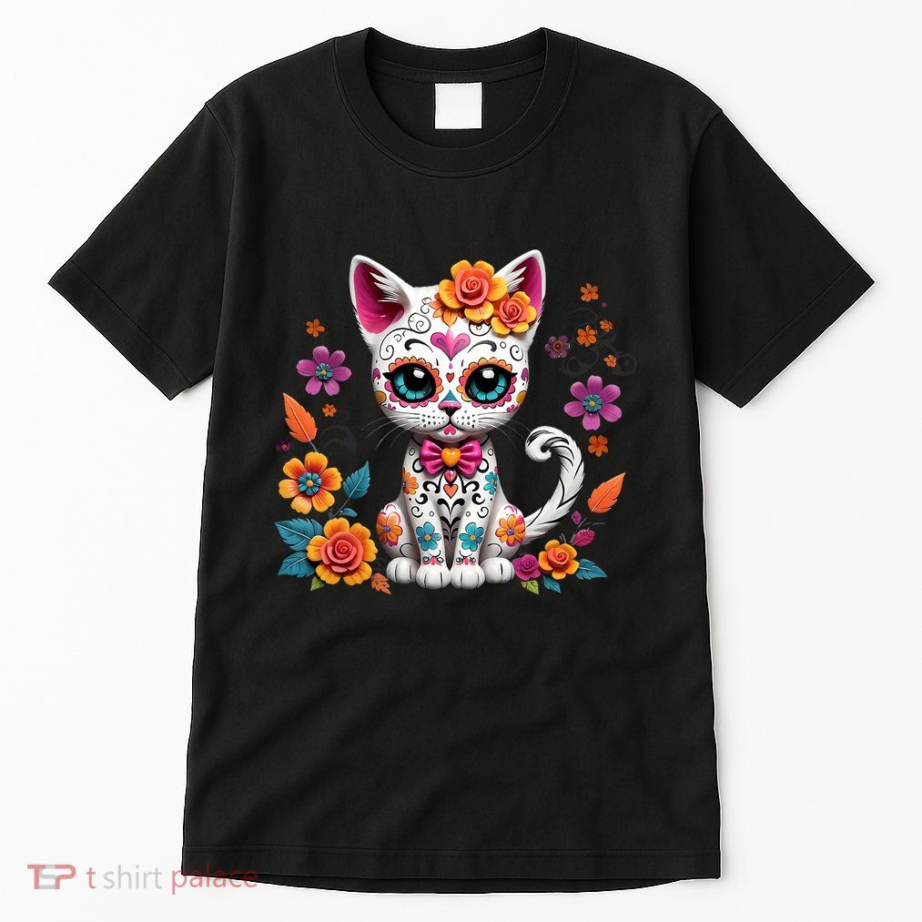 Floral Cat Sugar Skull Day Of The Dead Dia De Los Muertos Tall T-Shirt