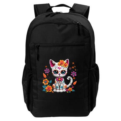 Floral Cat Sugar Skull Day Of The Dead Dia De Los Muertos Backpack