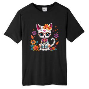 Floral Cat Sugar Skull Day Of The Dead Dia De Los Muertos Tall Fusion ChromaSoft Performance T-Shirt