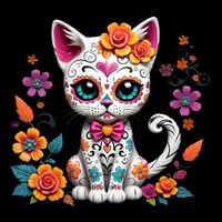 Floral Cat Sugar Skull Day Of The Dead Dia De Los Muertos Drawstring Bag