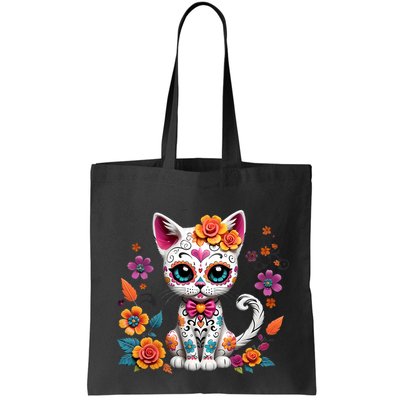 Floral Cat Sugar Skull Day Of The Dead Dia De Los Muertos Bag