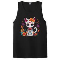 Floral Cat Sugar Skull Day Of The Dead Dia De Los Muertos PosiCharge Competitor Tank