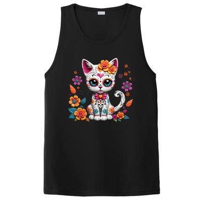 Floral Cat Sugar Skull Day Of The Dead Dia De Los Muertos PosiCharge Competitor Tank