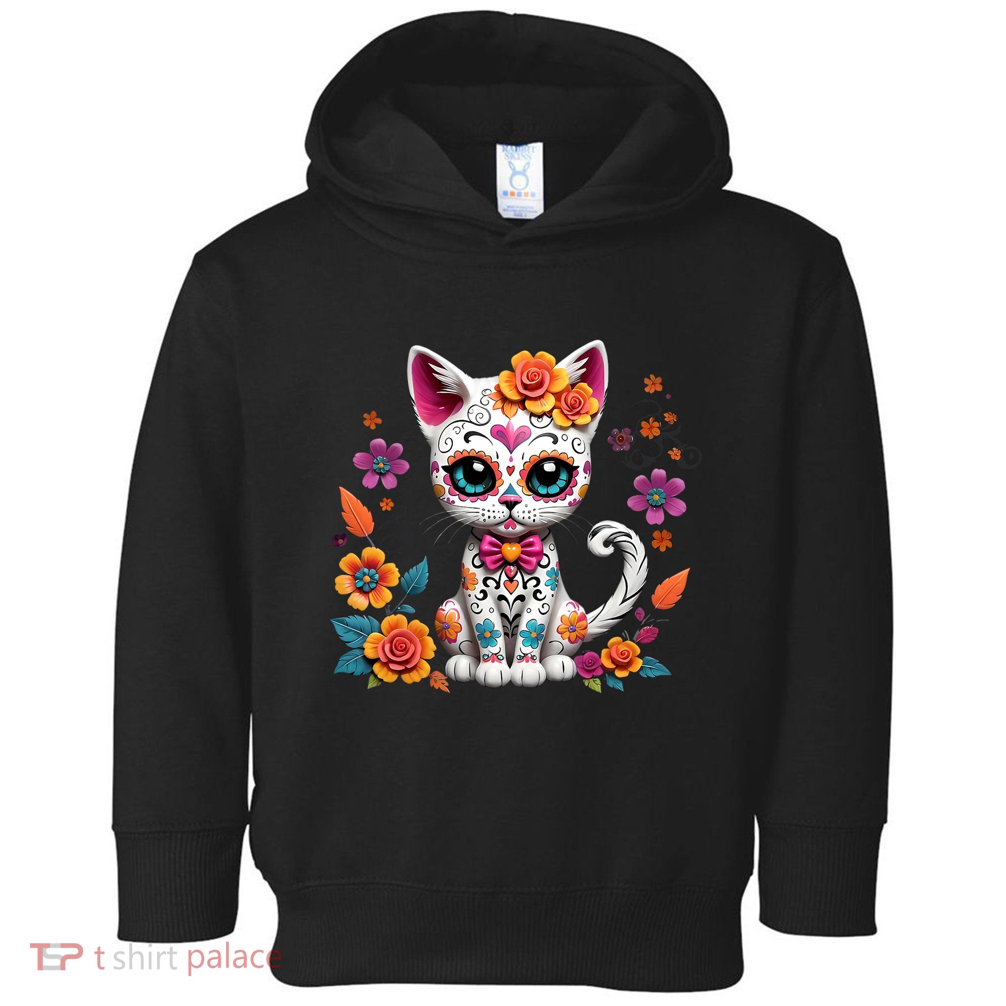 Floral Cat Sugar Skull Day Of The Dead Dia De Los Muertos Toddler Hoodie