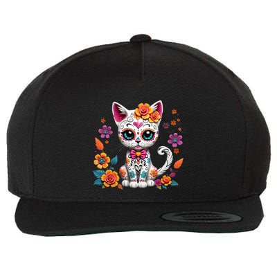 Floral Cat Sugar Skull Day Of The Dead Dia De Los Muertos Wool Snapback Cap