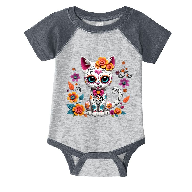 Floral Cat Sugar Skull Day Of The Dead Dia De Los Muertos Infant Baby Jersey Bodysuit