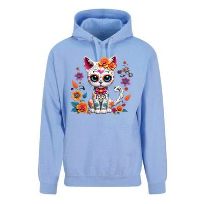 Floral Cat Sugar Skull Day Of The Dead Dia De Los Muertos Unisex Surf Hoodie