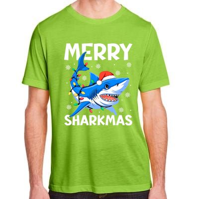 Funny Christmas Snowflakes Merry Sharkmas Santa Hat Lights Adult ChromaSoft Performance T-Shirt