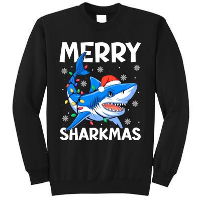 Funny Christmas Snowflakes Merry Sharkmas Santa Hat Lights Sweatshirt