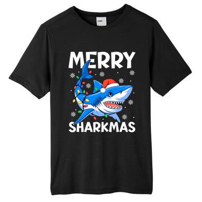 Funny Christmas Snowflakes Merry Sharkmas Santa Hat Lights Tall Fusion ChromaSoft Performance T-Shirt