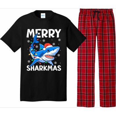 Funny Christmas Snowflakes Merry Sharkmas Santa Hat Lights Pajama Set