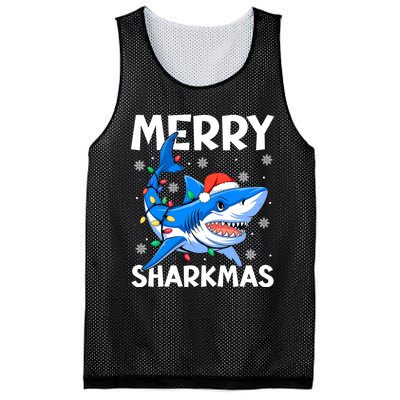 Funny Christmas Snowflakes Merry Sharkmas Santa Hat Lights Mesh Reversible Basketball Jersey Tank