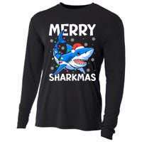 Funny Christmas Snowflakes Merry Sharkmas Santa Hat Lights Cooling Performance Long Sleeve Crew