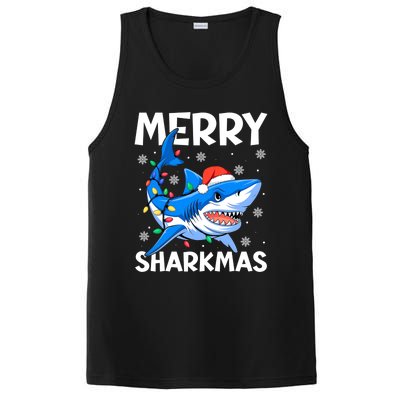 Funny Christmas Snowflakes Merry Sharkmas Santa Hat Lights PosiCharge Competitor Tank