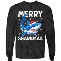 Funny Christmas Snowflakes Merry Sharkmas Santa Hat Lights Tie-Dye Long Sleeve Shirt