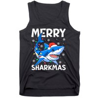 Funny Christmas Snowflakes Merry Sharkmas Santa Hat Lights Tank Top