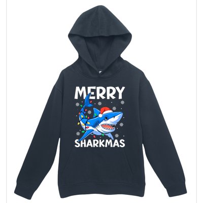 Funny Christmas Snowflakes Merry Sharkmas Santa Hat Lights Urban Pullover Hoodie