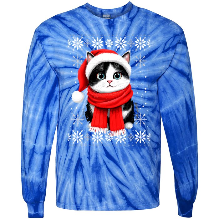 Funny Cat Santa Christmas Ugly Cats Lover Cat Mom Cute Gift Tie-Dye Long Sleeve Shirt