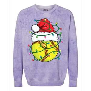 Funny Christmas Softball Santa Hat Wo Girl Xmas Lights Colorblast Crewneck Sweatshirt