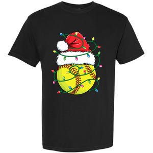 Funny Christmas Softball Santa Hat Wo Girl Xmas Lights Garment-Dyed Heavyweight T-Shirt