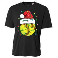 Funny Christmas Softball Santa Hat Wo Girl Xmas Lights Cooling Performance Crew T-Shirt