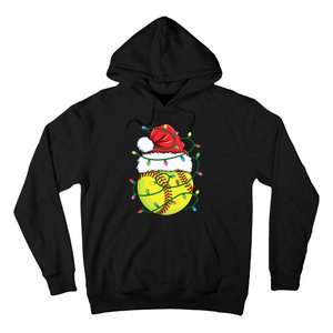 Funny Christmas Softball Santa Hat Wo Girl Xmas Lights Hoodie