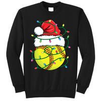 Funny Christmas Softball Santa Hat Wo Girl Xmas Lights Sweatshirt