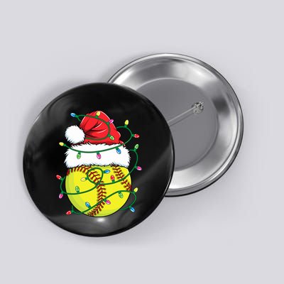 Funny Christmas Softball Santa Hat Wo Girl Xmas Lights Button