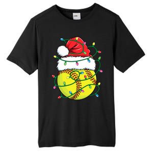 Funny Christmas Softball Santa Hat Wo Girl Xmas Lights Tall Fusion ChromaSoft Performance T-Shirt