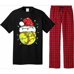 Funny Christmas Softball Santa Hat Wo Girl Xmas Lights Pajama Set