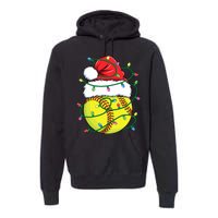 Funny Christmas Softball Santa Hat Wo Girl Xmas Lights Premium Hoodie