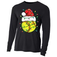 Funny Christmas Softball Santa Hat Wo Girl Xmas Lights Cooling Performance Long Sleeve Crew