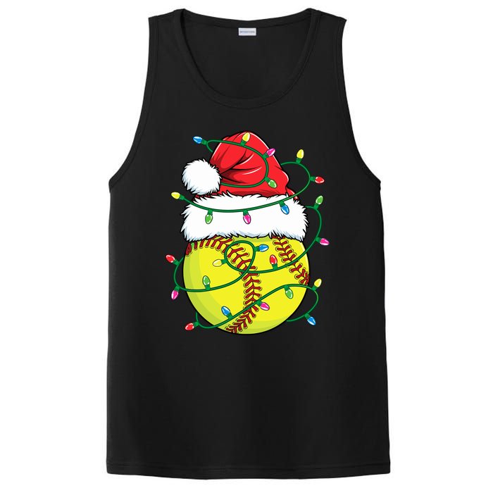 Funny Christmas Softball Santa Hat Wo Girl Xmas Lights PosiCharge Competitor Tank