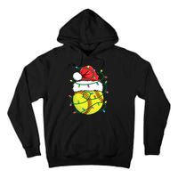 Funny Christmas Softball Santa Hat Wo Girl Xmas Lights Tall Hoodie